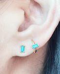 single turquoise baguette cartilage huggie hoop