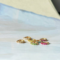 genuine vibrant color diamond pave 14k solid gold huggie hoops