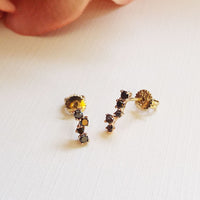 natural genuine black diamond cluster bar asymetrical 14k stud earrings